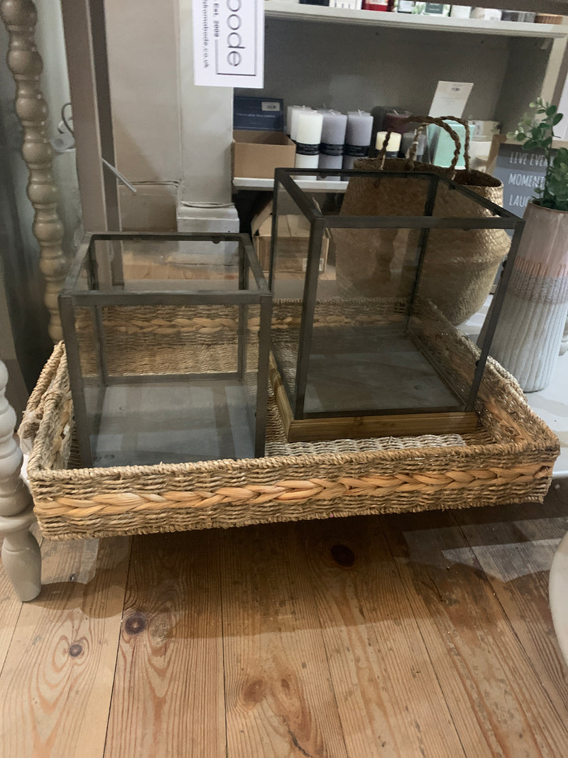 Lional Square Metal Edged Hurricane with Wood Base