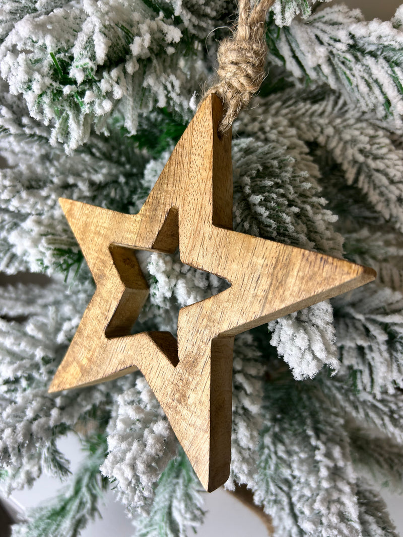 Natural Wooden Hanging Cutout Star, 2 Sizes