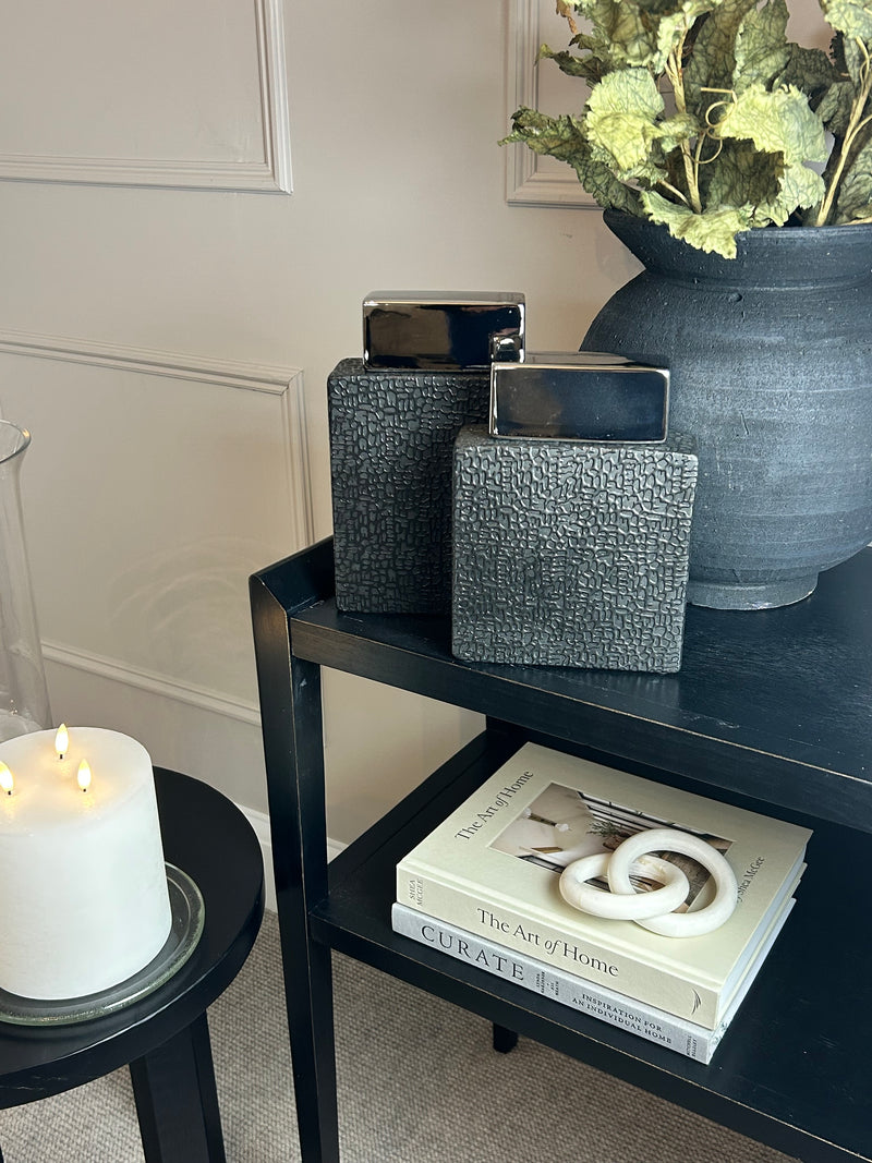 Black silver ceramic textured lidded ginger jars