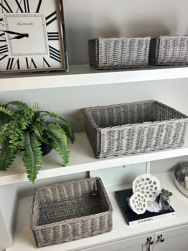 White washed large lined basket with handles