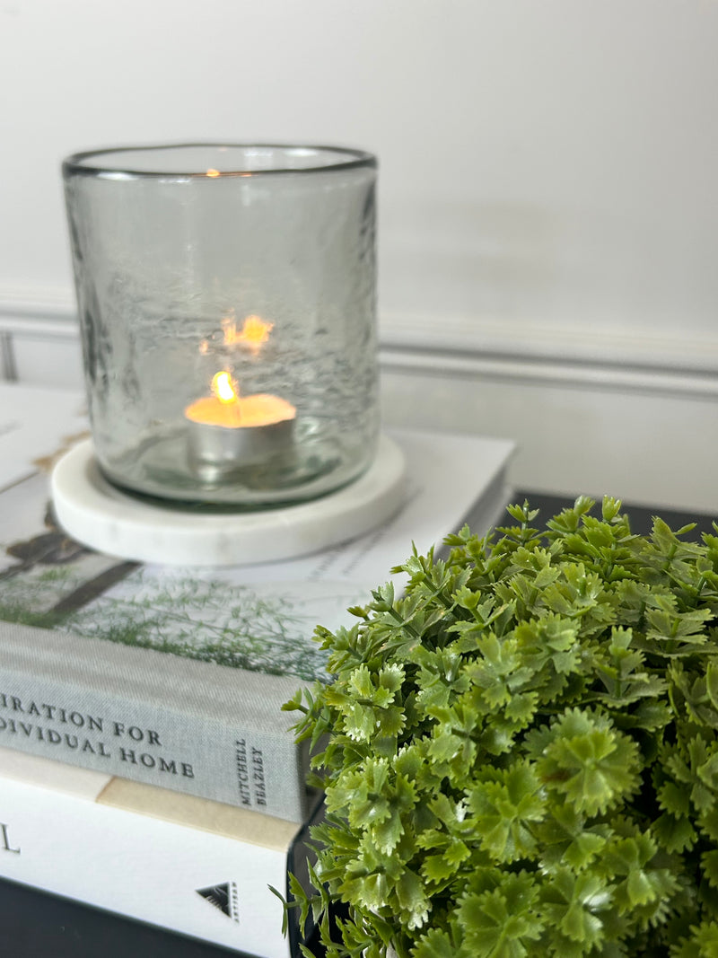 Marble Base & Glass Candle Holder 12cm