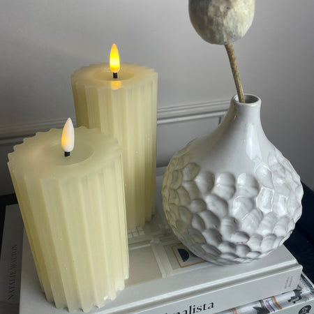 Cream ribbed LED candle with timer