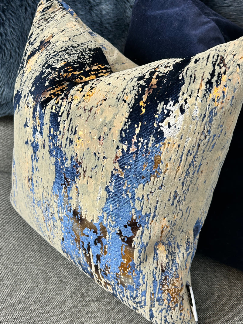 Torcello Navy bronze taupe Gold Feather luxury Cushion 43x43cm