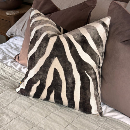 Paul Moneypenny Zebra Pattern Chocolate Natural Cushion 45cm