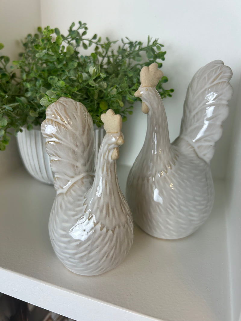 Neutral Two Tone Ceramic chicken Hen Ornaments