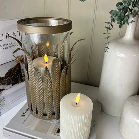 Metal Leaves Bronze tall Candle Holder, 2 sizes