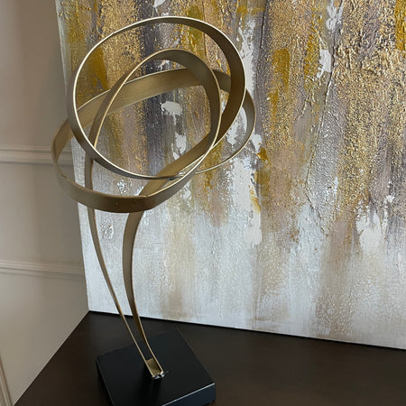 Tall Antique Gold Abstract Sculpture on Stand