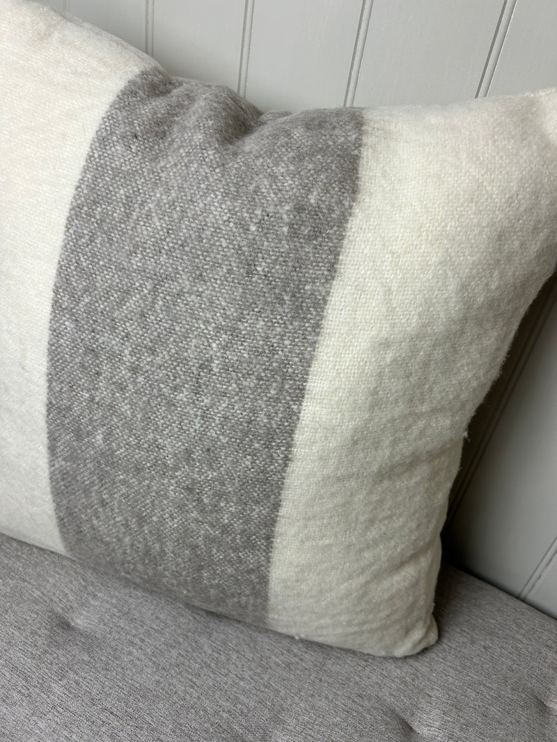 Leigh wide stripe wool cream and brown cushion 50cm