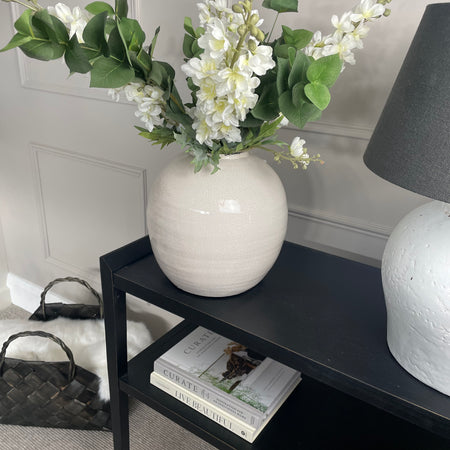 Large aria off White cream Ceramic crackle Glazed Chunky Round Vase