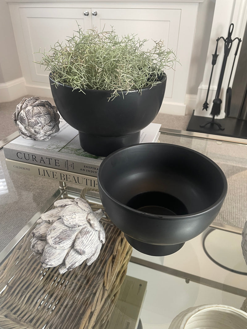 Black ceramic bowl on foot two sizes