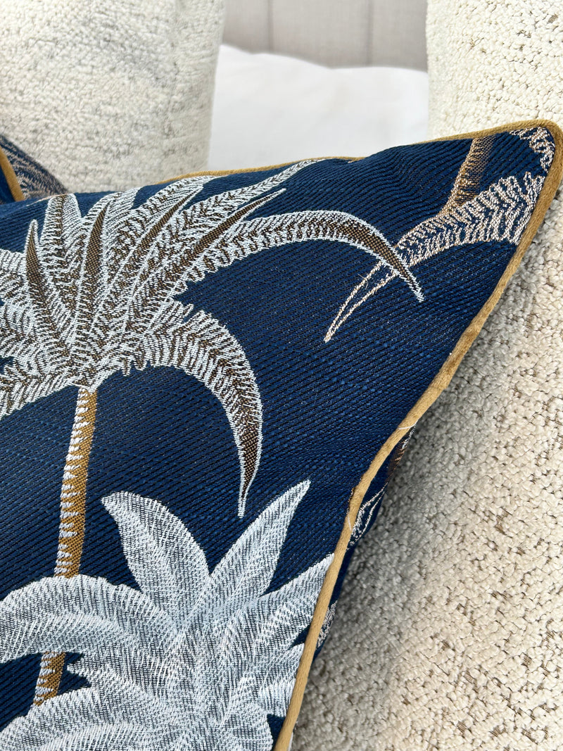 Galapagos Cushion navy palm leaf