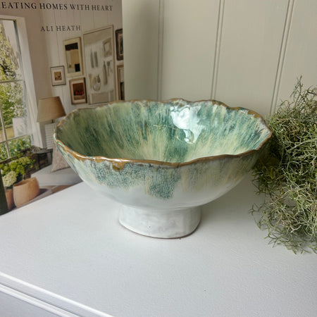 Green decorative ombré bowl on foot stand