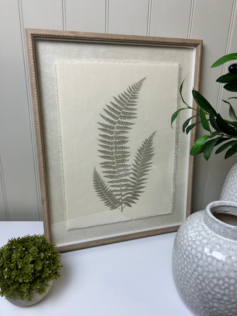 Beaded wood frame fern botanical prints 2 styles
