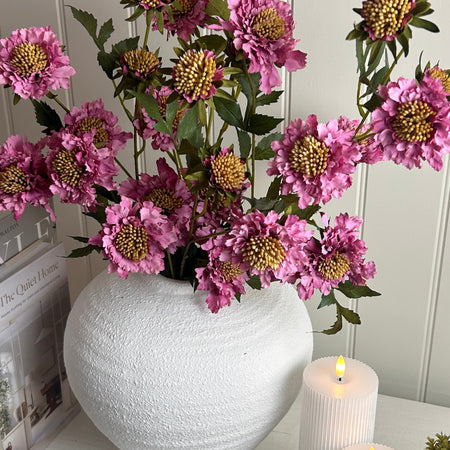 Dark pink scabiosa ruffled spray stem 75cm