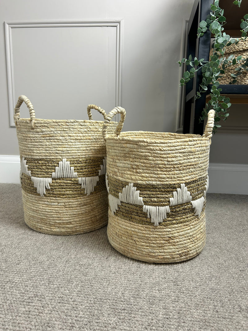 Ecru Aztec Straight Sided Weaved Baskets, 2 Sizes