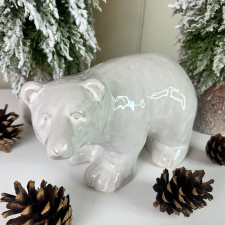 Large Rustic glaze White Ceramic Polar Bear Ornament