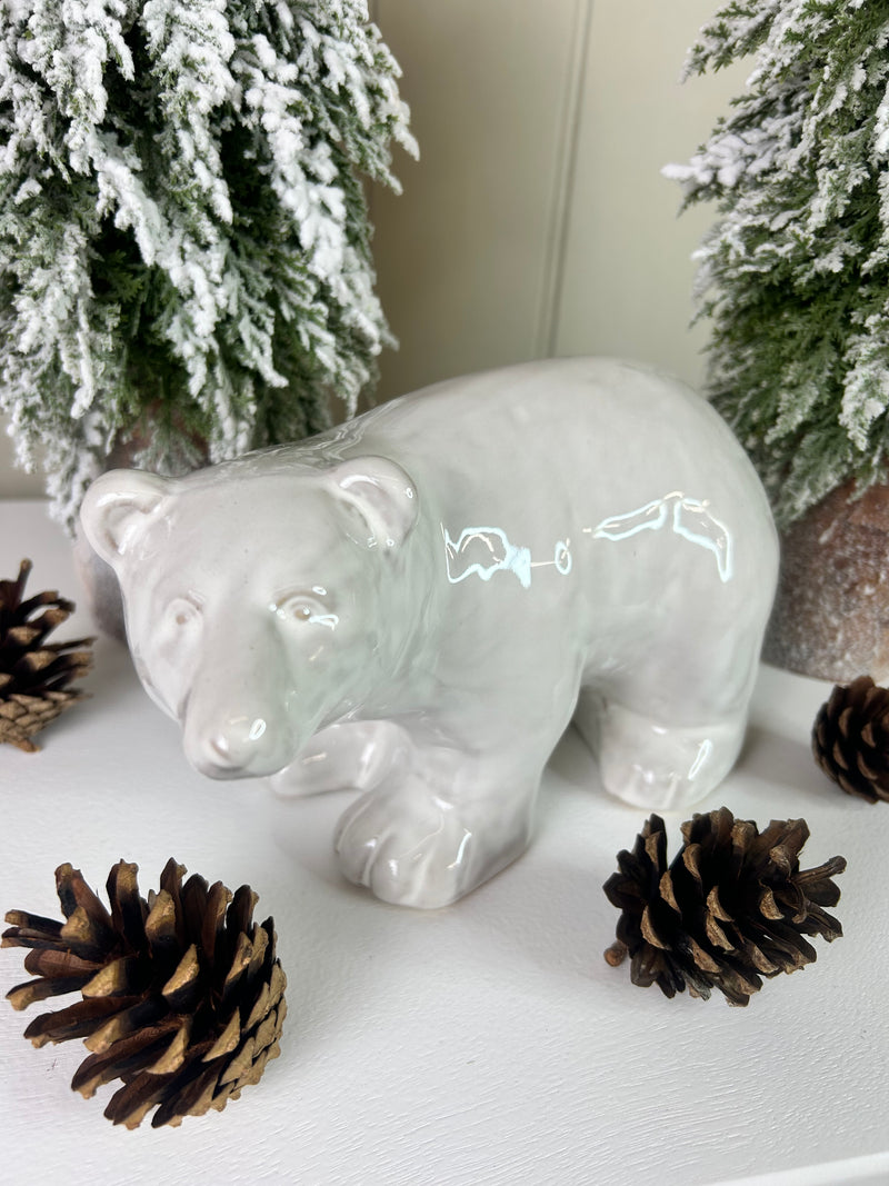 Large Rustic glaze White Ceramic Polar Bear Ornament