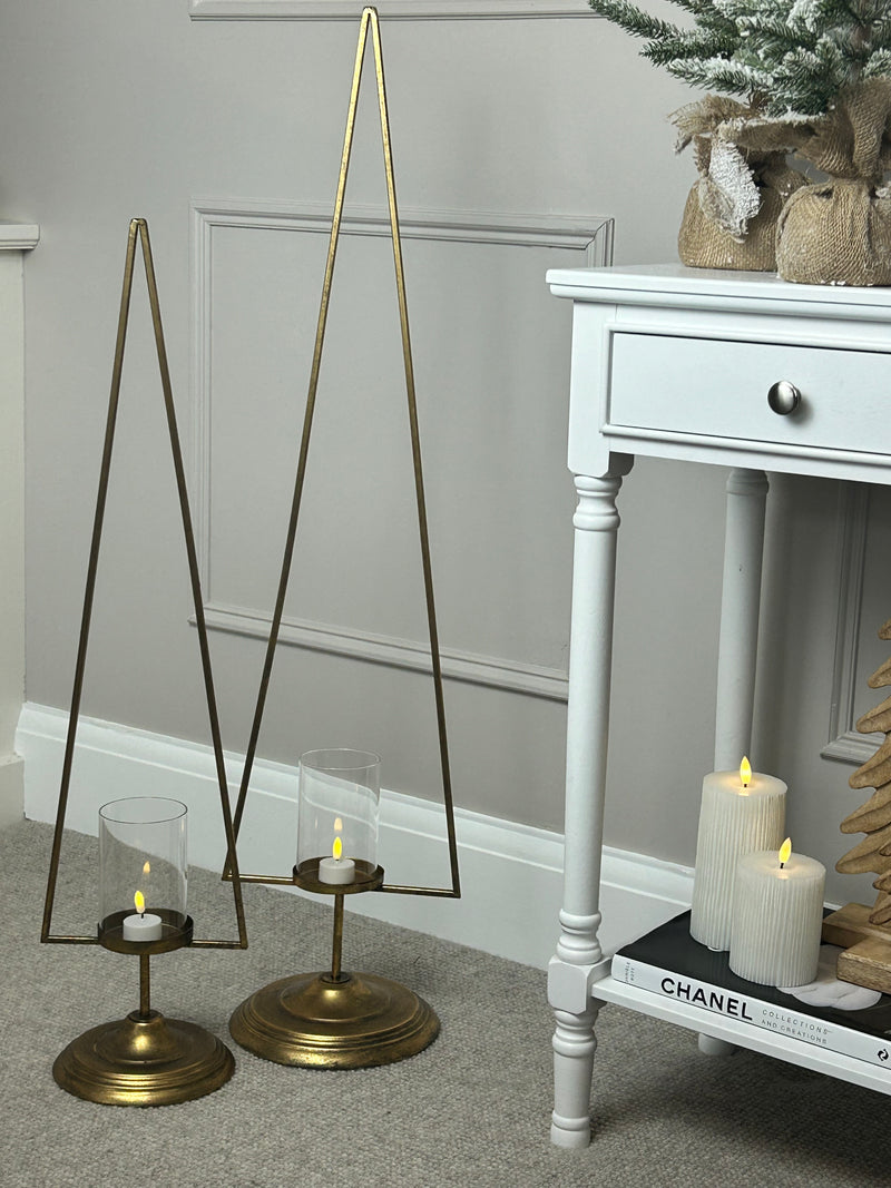 Tall simple gold metal tree candle holder 2 sizes