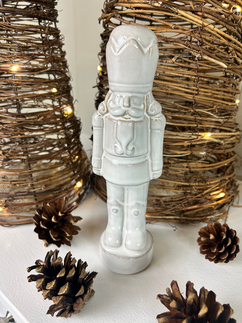 Rustic glaze White Ceramic Nutcracker Soldier 20cm