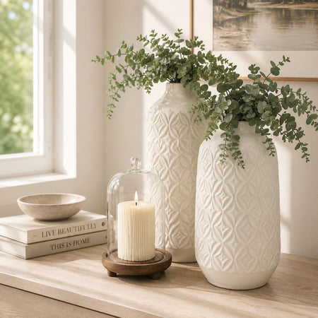 Cream embossed textured vase 3 sizes