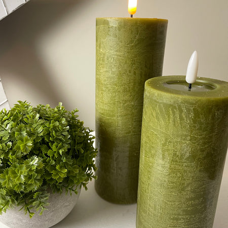 Moss Green Wax Led Flickering Candle with remote and timer