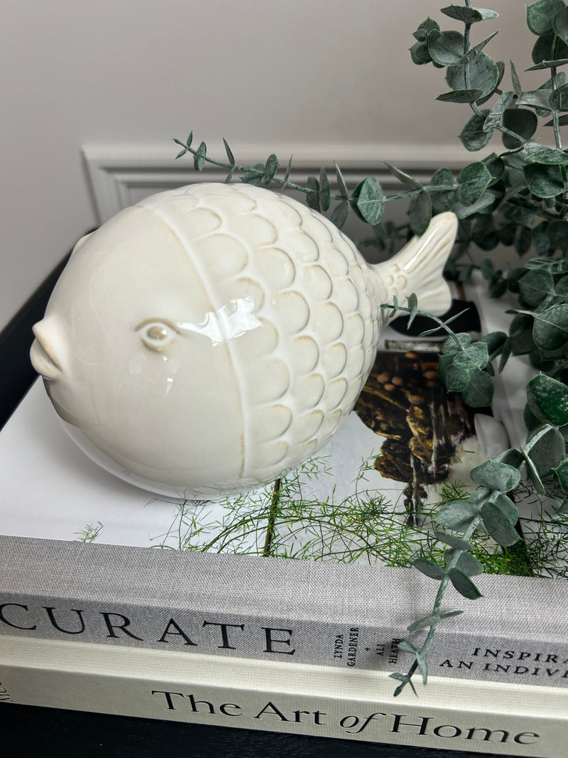 Ceramic Two Tone Puffer Fish Decoration