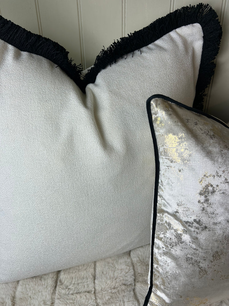 Ivory white boucle weave with Black Trim Edge Hugo Cushion 56cm