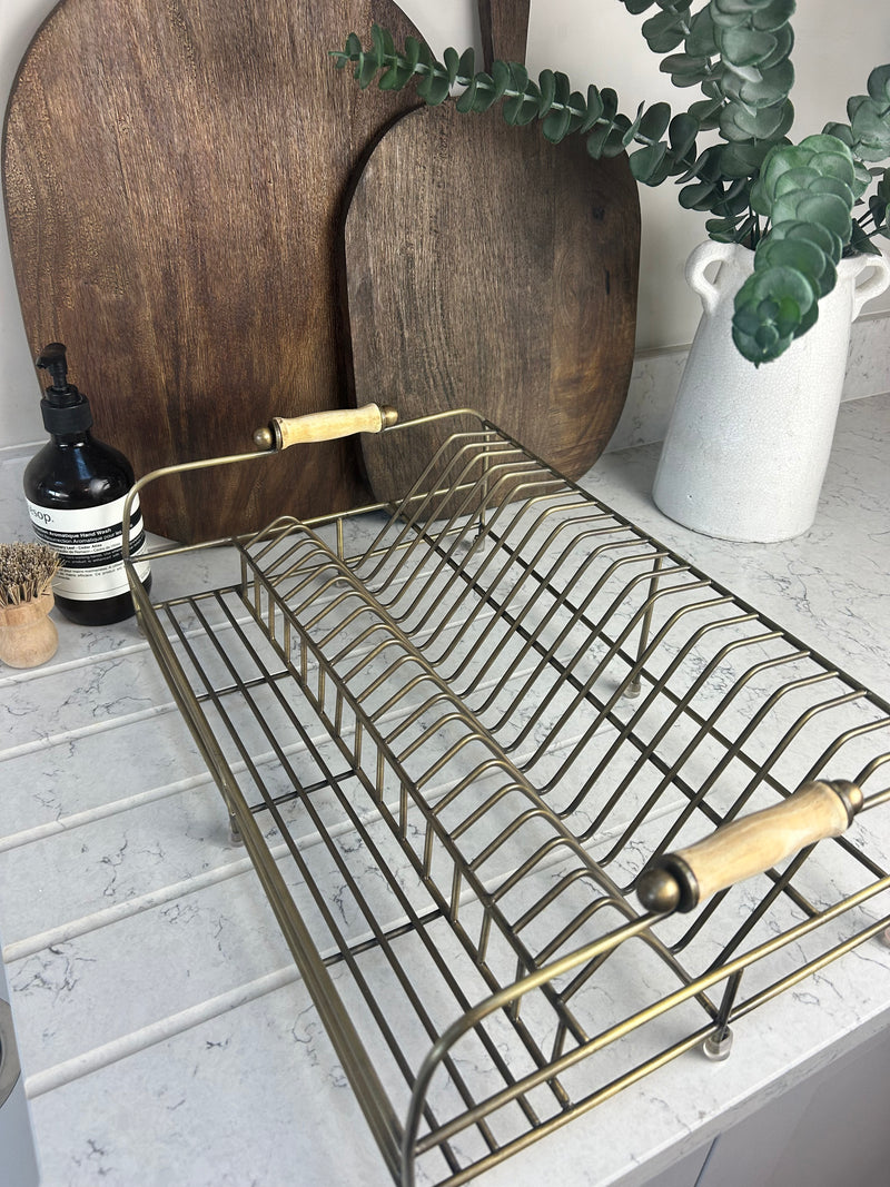 Antique brass Brompton dish plate rack