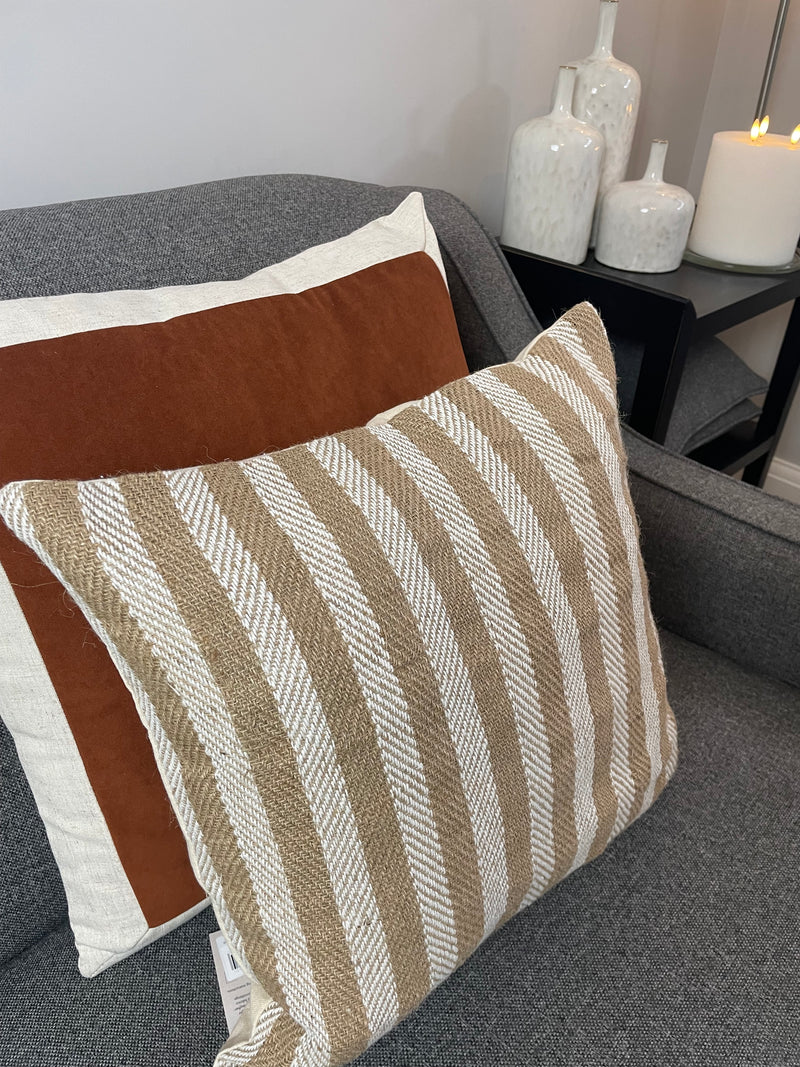 Natural fibres stripe cushion cream stone beige