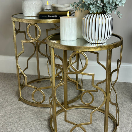 Gold detailed North African quatrefoil pattern round side table 2 sizes