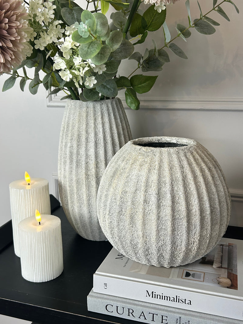 Stone ribbed vase rustic 2 sizes