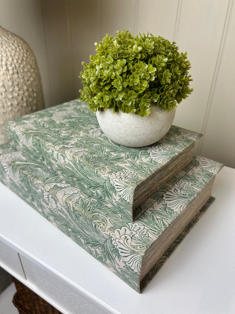 Set of Two Floral Green Leaf Storage Books