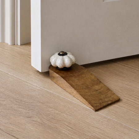 Wooden door stop wedges With White Knob Detail