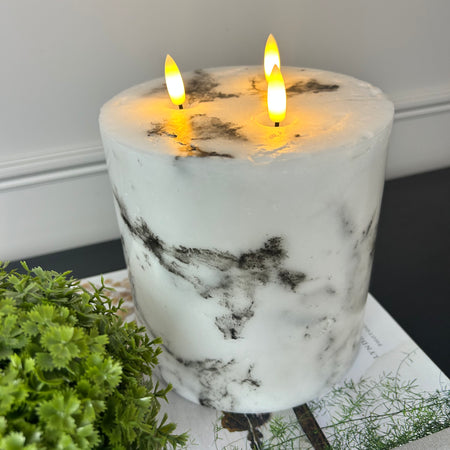 Marble luxe large 3 triple wick LED candle 15cm by 15cm