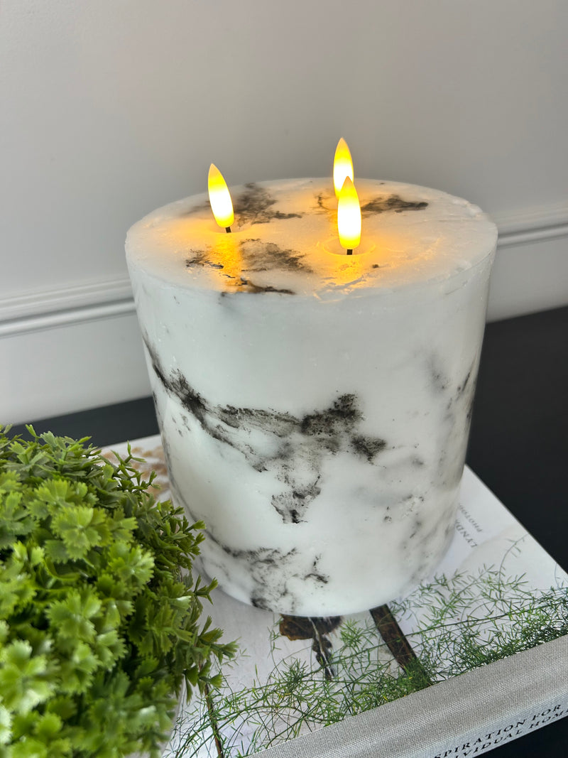 Marble luxe large 3 triple wick LED candle 15cm by 15cm