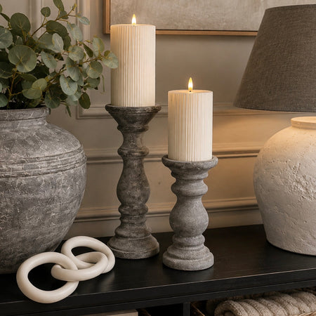 Stone look washed black candle stick 2 sizes