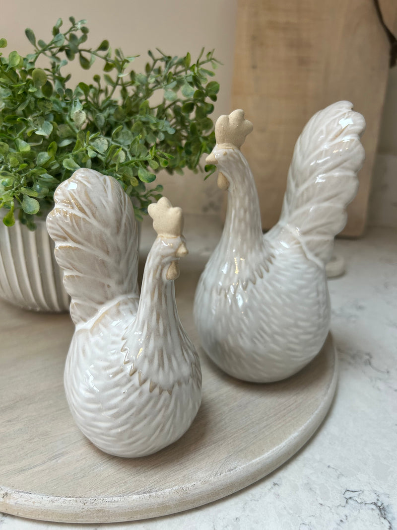 Neutral Two Tone Ceramic chicken Hen Ornaments