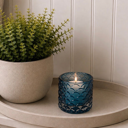 Blue candle holder chunky glass 5cm