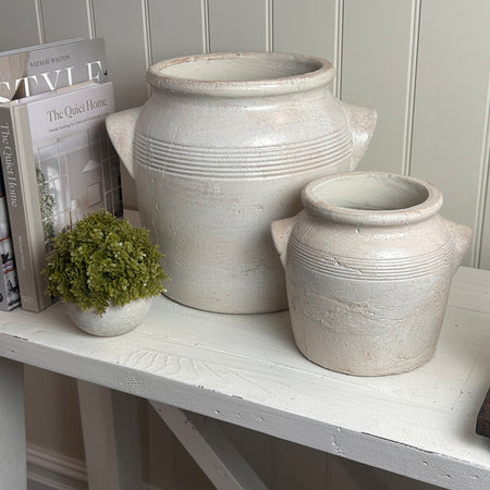 Cream rustic handle planter pot vase 2 sizes