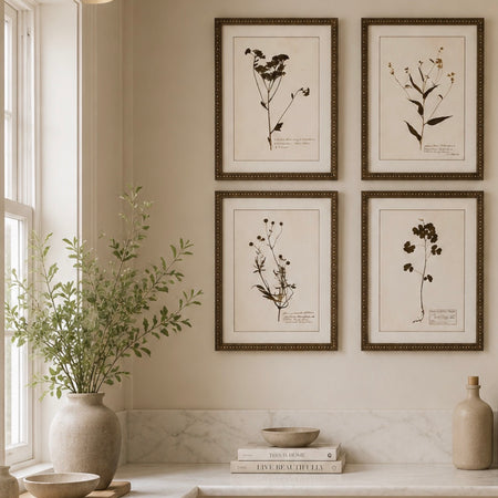 Brown bobble framed delicate floral flowers prints pictures 4 styles