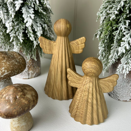 Wood Effect Ceramic Standing Angel, 2 Sizes