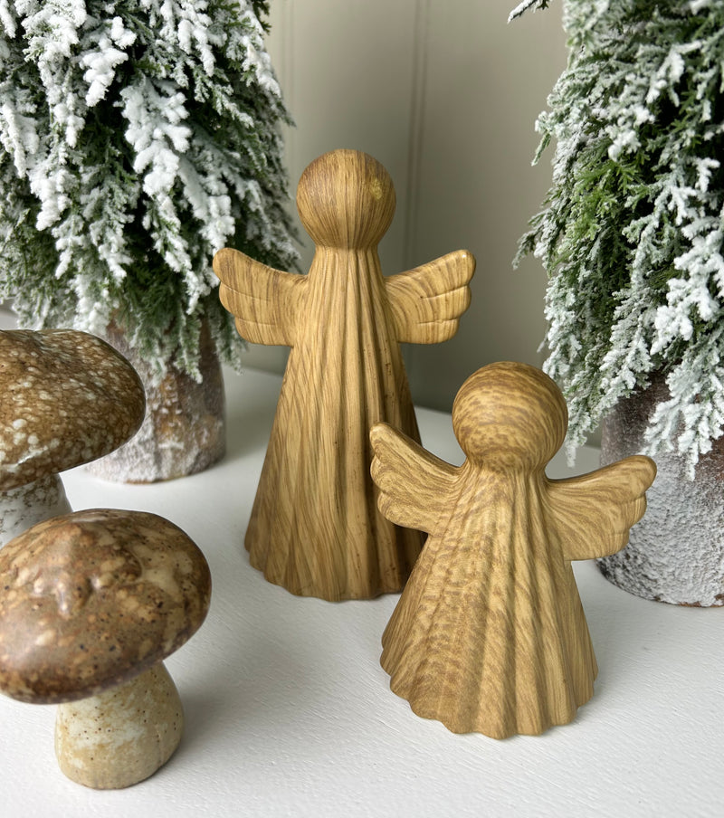 Wood Effect Ceramic Standing Angel, 2 Sizes