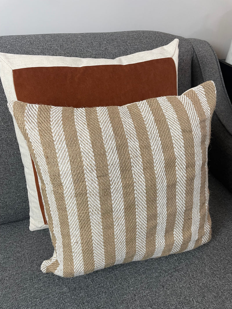 Natural fibres stripe cushion cream stone beige