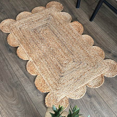 Natural jute scallop edge rug door mat 60x90