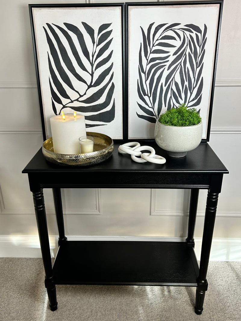 Black rectangular turned leg console table