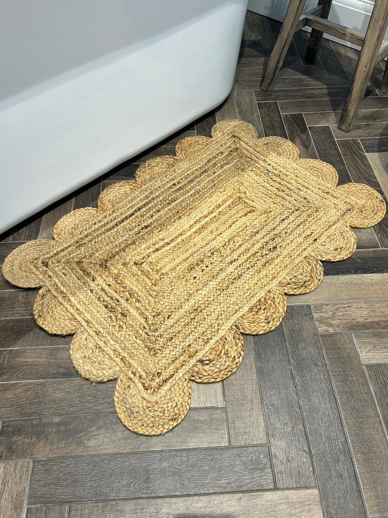 Natural jute scallop edge rug door mat 60x90