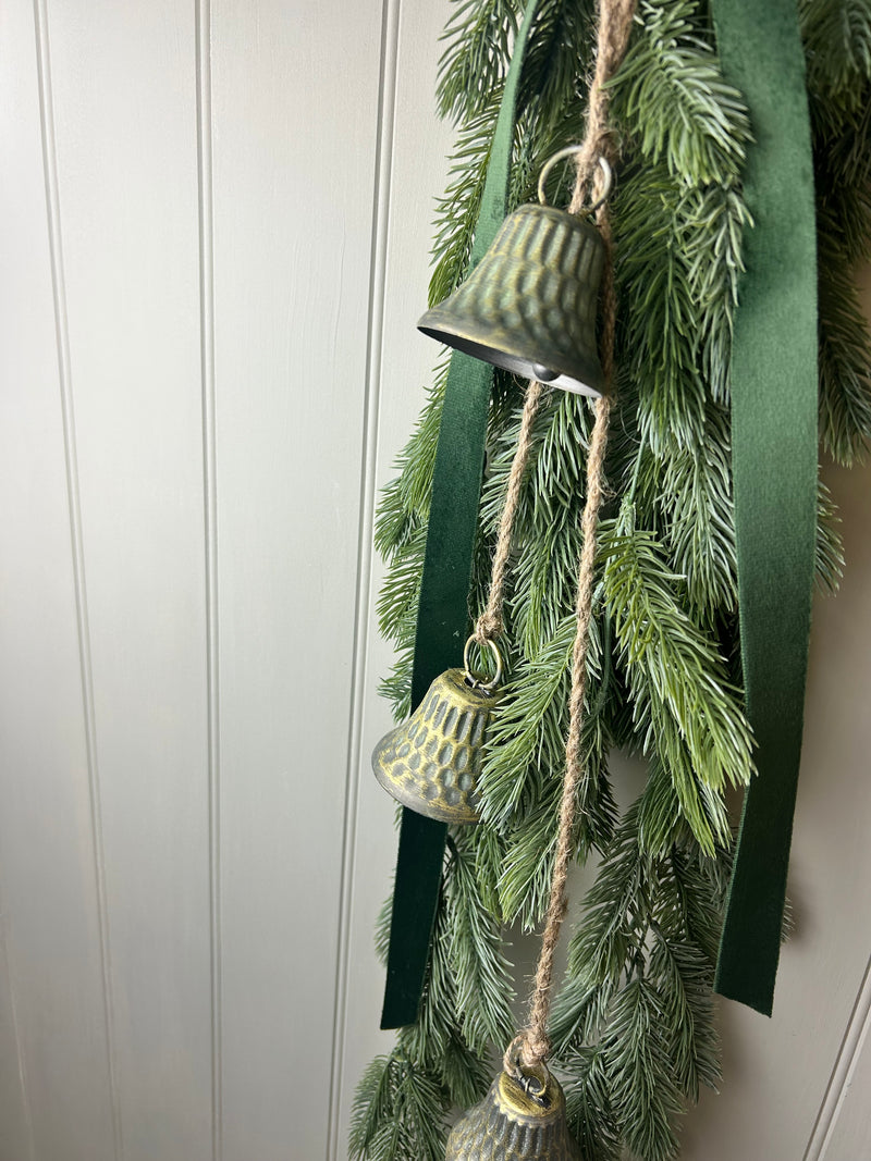 Set of 3 Fluted brass gold Metal Hanging Bells