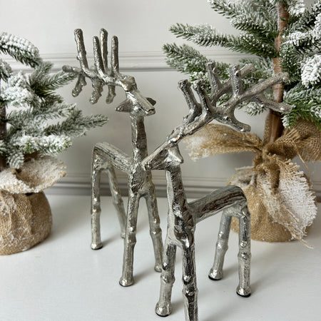 Silver metal standing reindeer 2 sizes