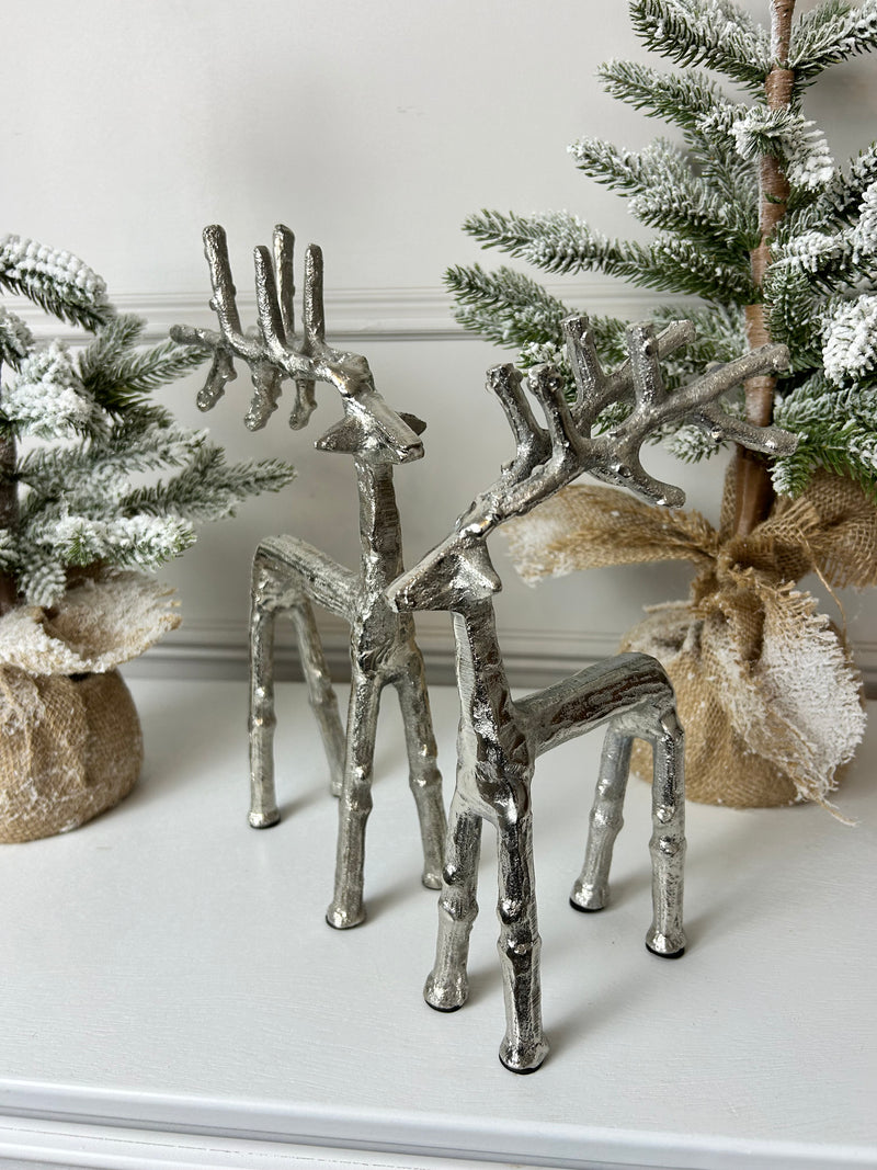 Silver metal standing reindeer 2 sizes