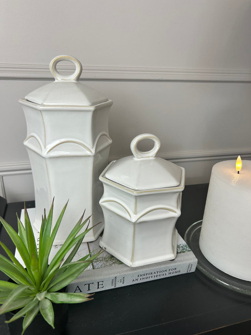 Ceramic lidded Hex jar 2 sizes